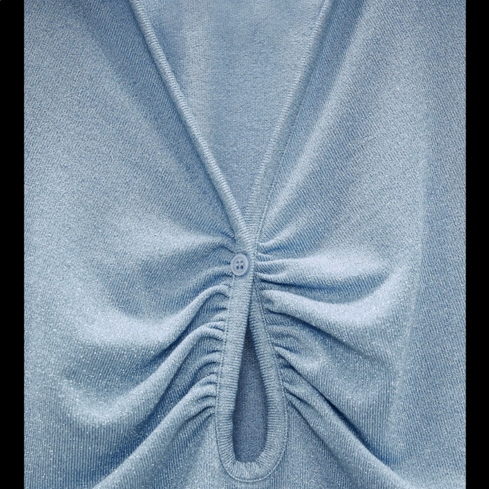 NWT Zara Light Blue Open Detail Ruched Top - Picture 8 of 14